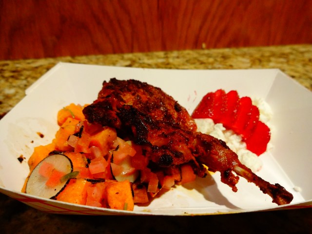 Grilled Quail w/ Sweet Potato, Ricotta, and Strawberries